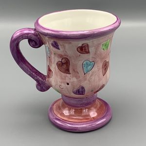 Hearts 1998 GAC Pedestal Coffee Mug For Decorative Use Pink Purple Blue Green